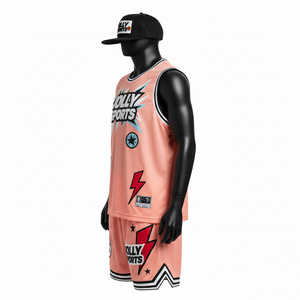 Conjunto de pantalones cortos de baloncesto para hombre, premium, 180 GSM, malla de poliéster transpirable, color melocotón, sublimación, logotipo personalizado. - Product Image 3