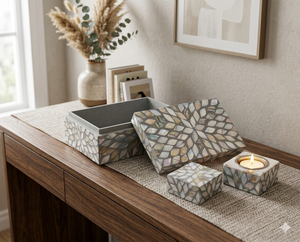 Customized Giveaway Gifts <b>Box</b> set of Incense Bakhoor Burner and with storage of bakhoor made by Mother of pearl gifts low price - Product Image 1