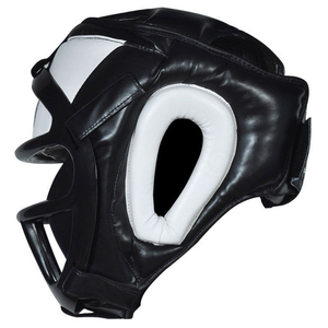 Protège-tête de boxe Casque de protection du visage Cuir véritable Couleur noir-bleu-Protège-tête de boxe pour hommes chez Qasaab Gloves Company - Product Image 5