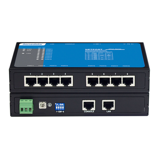 Mootek NP308T 8-Port RS-232/485/422 Serial Device Server 9~48VDC Power Supply 1 Year Warranty Industrial Rail Use Blue Serial