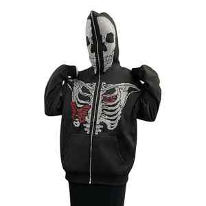 Sweat-shirts à capuche surdimensionnés pour hommes avec strass, logo personnalisé, pull brillant, coton lourd, vêtements de rue, sweat-shirt à capuche OEM - Product Image 4