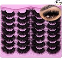 Faux cils volumineux 8D effet œil de chat, en bande, semi-faits à la main, en fibres synthétiques, pour 14 paires, 25 mm, grandes bandes de cils longs, pack