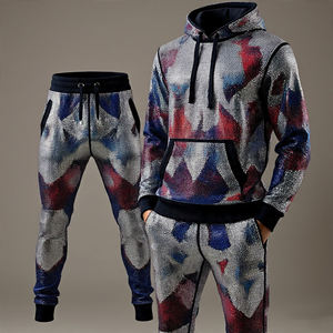 ชุดวอร์มประดับพลอยเทียมมีซิปชุดวอร์มสองชิ้นสำหรับผู้ชายเสื้อแจ็กเก็ตซิปแวววาว - Product Image 1