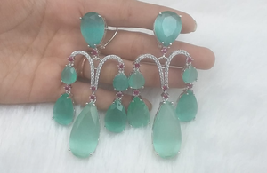 Designer Brass Earrings <b>Jewelry</b> <b>Set</b> <b>for</b> <b>Women</b> Luxury Style with Sparkling American Diamonds <b>for</b> Weddings and Occasions - Product Image 3