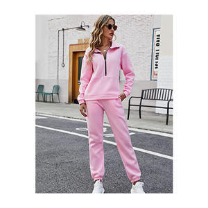 Conjuntos de Mujer de Colores Sólidos de Primera Calidad, Pantalones Deportivos, Sudadera con Capucha y Pantalones de Chándal, Corte Regular, Cierre de Cremallera, Estilo Vintage - Product Image 3