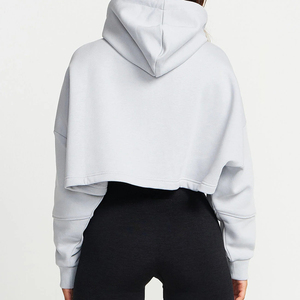 เสื้อฮู้ดดี้ครอปโอเวอร์ไซส์สำหรับผู้หญิง ผ้าฝ้ายผสมโพลีเอสเตอร์ ขนฟลีซ พิมพ์ลาย ล้างสี ทรงหลวม ไหล่ตก ซิป - Product Image 3