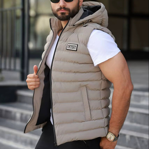 Chaleco y chaleco acolchado informal de talla grande para hombre, cómodo y elegante con relleno de nailon y cuello con capucha para la temporada de invierno - Product Image 1