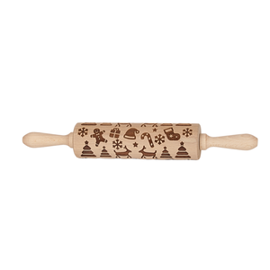 Rouleau à pâtisserie en bois de hêtre gravé, motif flocon de neige, rouleau à embosser pour biscuits de Noël 38 cm, personnalisable OEM - Product Image 4