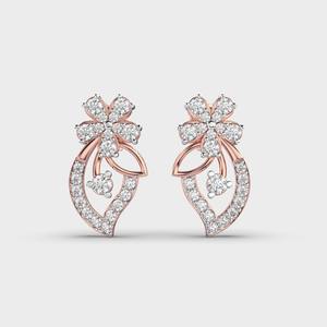 Boucles d'oreilles vintage en or rose/blanc/jaune 14 carats avec diamants et motif feuille |   Bijoux fins de luxe pour femmes, plaqués rhodium, fabriqués en laboratoire - Product Image 6