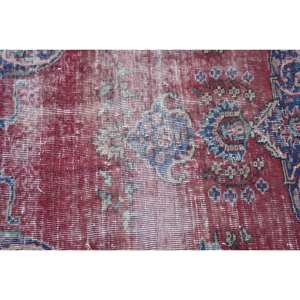Vintage Turkish <b>Rug</b> <b>Large</b> Area 4.2 X 4.2ft Red <b>Blue</b> Patchwork Design Wool Material Latex Backing Teen Oval Dining Room Eco - Product Image 5