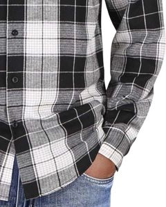 Camisa a cuadros personalizada para hombre, negra y gris, de manga larga, informal, de franela, suave, de algodón, para otoño e invierno, al por mayor. - Product Image 6