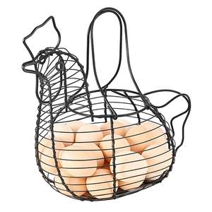 Panier de rangement multifonctionnel durable en métal forgé de qualité supérieure, en forme de panier à œufs en fil de fer noir vintage, pour table - Product Image 5