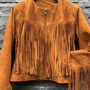 Chaqueta de Ante con Flecos Delanteros, Chaqueta Vintage de Cuero Vacuno Estilo Western, Chaqueta con Flecos y Borlas para Festival, Unisex - Product Image 6