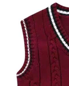 Gilet en tricot sans manches marron avec col en V, motif en tricot torsadé, doux et chaud, vêtement d'hiver pour étudiants - Product Image 5