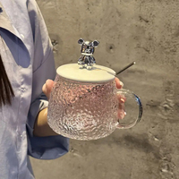 Verre résistant à la chaleur couvercle ours mignon et cuillère tasse cadeau tasse eau boisson café bureau maison tasse à thé