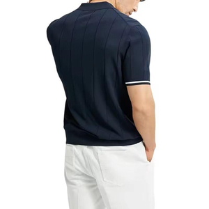 Polo de punto con media cremallera azul marino 2025, Polo informal de manga corta acanalado Vertical para hombre, polos con cremallera de tendencia para hombre - Product Image 5