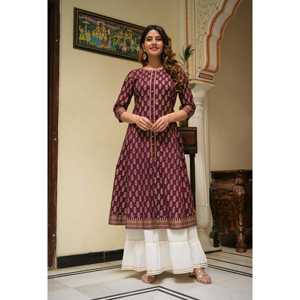 Anarkali Kurta มุสลิมแบบดั้งเดิมพร้อมอุปกรณ์เสริมผ้าฝ้ายพิมพ์สีทองเสื้อผ้าและเครื่องประดับแบบดั้งเดิมระดับพรีเมียม - Product Image 2