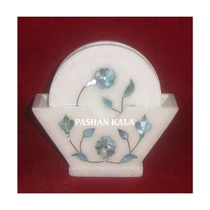 Made in India <b>Antique</b> New Handmade Design Pure White Marble With Mother of Pearl Inlay <b>Tea</b> Coaster <b>Set</b> for Home Decoration Item - Product Image 1