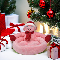 Lit pour animaux de compagnie de style Noël, dessin animé 3D, semi-fermé, chaud, maison pour chien et chat pour petits et moyens chiens, décoration d'intérieur confortable