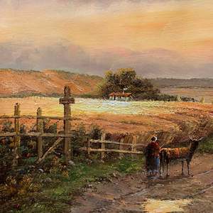 20 \ "X 24 \" pitture ad olio dipinte a mano di arte arte classica disegno del campo in stile Art déco blu incorniciato arte della parete per il soggiorno - Product Image 5