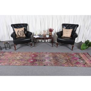 Tapis turc vintage de 27x11 pieds, rose et marron, tapis plat en laine tissée avec support en latex pour décorations de salon - Product Image 2