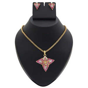 Kriaa Gold Plated Zinc Alloy Pendant <b>Set</b> <b>Pink</b> Austrian Stone 1200304 - Product Image 1
