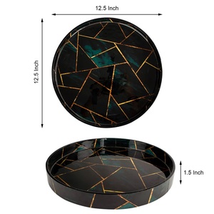 Decorative Enameled Metal <b>Serving</b> <b>Tray</b> With <b>Black</b> Powder Coating Finishing Emboss Design Round Shape Genuine Quality for <b>Serving</b> - Product Image 5