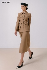 กระโปรงยาวผ่าหน้าสำหรับผู้หญิงแบบมีสไตล์ใหม่กระโปรงทรงเอไลน์ทรง Linen12 % Rayon66 % Nylon22 % เสื้อผ้าผู้หญิงสีขาวเวียดนาม - Product Image 3