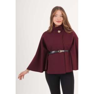 เสื้อคลุมโปโลสีแดงเบอร์กันดีสำหรับผู้หญิง พร้อมเข็มขัดและกระดุมเดี่ยว ขายส่ง - Product Image 4