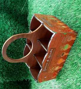 Panier en bois à 6 sections de haute qualité support de rangement d'ustensiles de cuisine organisateur boîte de rangement d'outils carrés pour un usage quotidien - Product Image 1