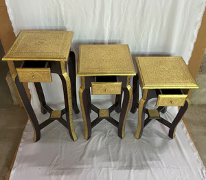Traditional Wooden Nightstand With Gold Embossed Top And Drawer Bedroom Furniture Antique Style Side Table Storage Decor - Product Image 4