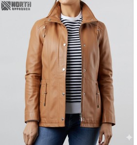 Veste en cuir véritable pour femmes élégantes manteau tendance d'hiver à manches longues vêtements d'extérieur ajustés et ajustés pour l'automne vêtements quotidiens personnalisés pour femmes - Product Image 1