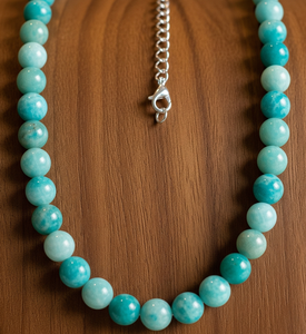 Haute qualité 18 pouces argent 925 collier pour les femmes à la mode d'eau douce mode noué à la main conception perles de pierre d'amazonite naturelle - Product Image 3