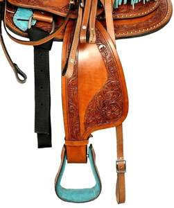 Selle occidentale en daim TORQUIEST en cuir naturel authentique sculpture à la main avec raccords en acier et fer pour l'équitation - Product Image 3