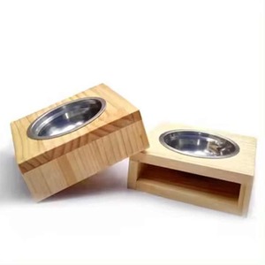 Support de bol rectangulaire en bambou pour animaux de compagnie couleur bois originale pour petits animaux-pour utilisation de bol de nourriture pour chiens et chats - Product Image 2