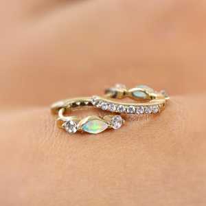 Natural Fire <b>Opal</b> Huggie Hoop <b>Earring</b> Minimalist White <b>Opal</b> <b>Earring</b> Multifire Ethiopian <b>Opal</b> Sterling Silver - Product Image 1