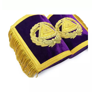 Masonic Grand Master Blue Lodge Cuff Purple Hand Bullion Bordado con flecos Regalia Puños bordados de calidad hechos a medida - Product Image 2