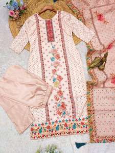 Elegante aspecto floral bordado Beige Salwar Kameez con Dupatta para boda y fiesta traje paquistaní - Product Image 4