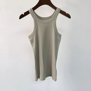 Chaleco básico deportivo de varios colores con logotipo personalizado, camisetas sin mangas cortas de algodón acanalado liso elástico para mujer, transpirables - Product Image 1