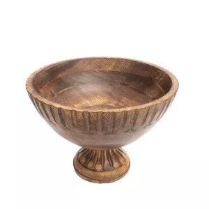 Petit saladier moderne en bois avec ensemble de serveurs Grand saladier en bois massif avec cuillère pour salade de fruits Racine sculptée - Product Image 2