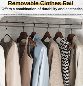 Armoire de chambre à coucher en bois avec lumière à capteur et 3 tiroirs, armoire avec 2 portes et tringle de suspension - Product Image 6