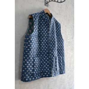 Chaleco Sin Mangas Acolchado Informal Ecológico Hecho a Mano para Mujer, Chaqueta con Cierre de Botones, Ropa Cálida de Invierno, Diseño de Estampado en Bloques - Product Image 3