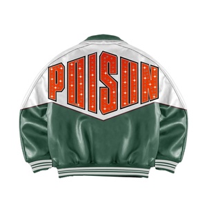 Chaqueta de cuero PU de alta calidad para hombre, chaqueta Bomber bordada, costura de Color, estilo suelto Formal para primavera, cremallera frontal - Product Image 4