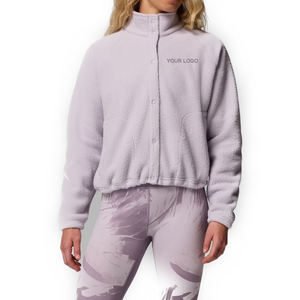 Veste en polaire à boutons pression pour femme, matière recyclée douce et coupe-vent, ourlet réglable, poches à boutons pression, couche urbaine confortable, poils longs - Product Image 1