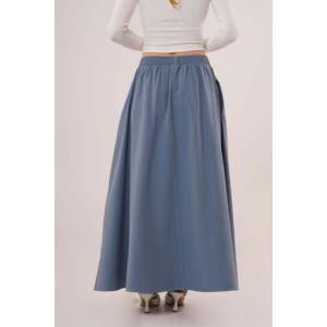 Lustrin Women's Long Blue Elastic Waist <b>Skirt</b> Side <b>Pocket</b> Detail Comfortable Casual Dyed Breathable <b>Maxi</b> <b>Skirt</b> for Everyday Wear - Product Image 6