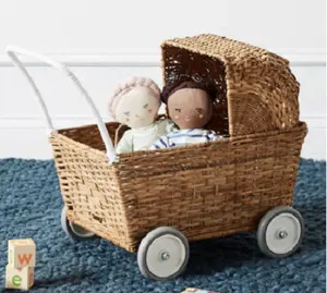 Natural Wicker Doll Pram Rattan Cart Prams For Dolls Kids Toys Handwoven Stroller Wholesale