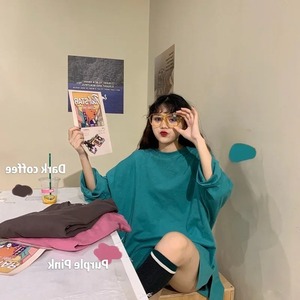 T-shirt ample femmes automne mode large épaule débardeur Ir Style régulier noir blanc haricot pâte violet café rose - Product Image 3