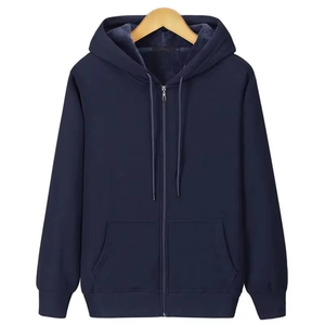 100% Cotton Heavyweight <b>Fleece</b> Pullover Hoodie for Men and Women Unisex Warm Winter Blank Hoodie with Full Zip Up and Drawstring - Product Image 1