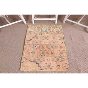 Alfombra Turca de 2.3x3.3 pies, Alfombra Vintage de Lana con Puntos Azules y Marrones - Product Image 1