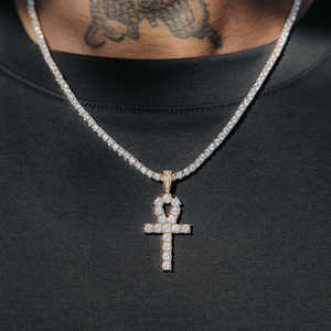 Offre Spéciale Vvs Moissanite Diamant Plaqué Or 18k Argent 925 Haute Qualité Clé Ankh Croix Pendentif Collier - Product Image 3